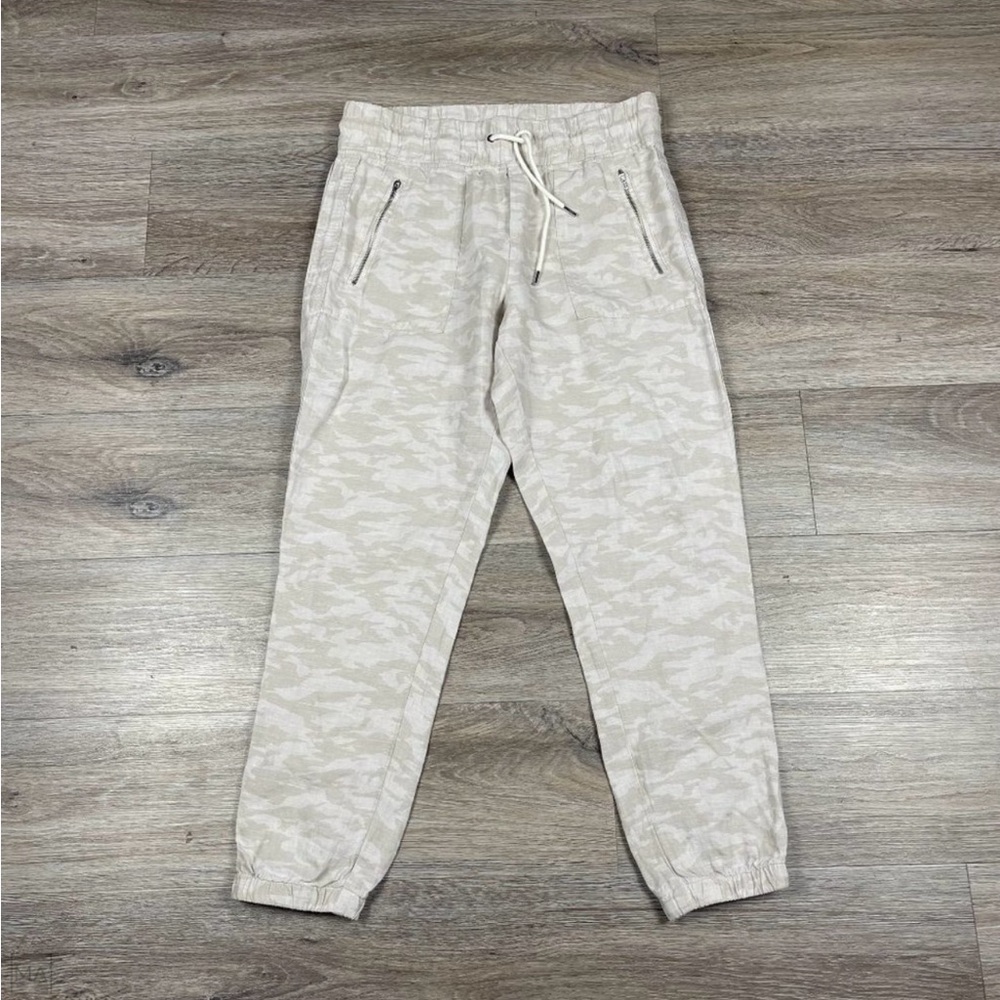 Athleta Women's Cabo Tide Linen Jogger Camo Print Size 8 Beige